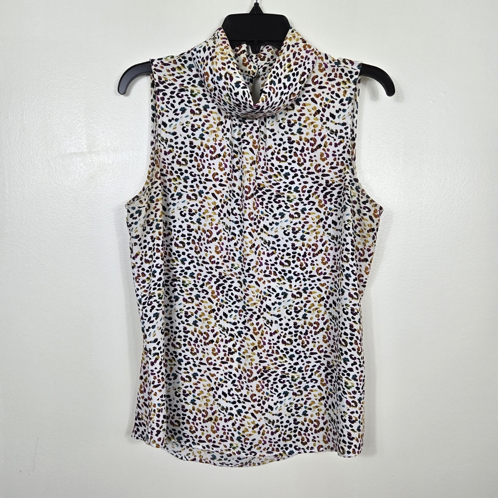 Apt 9 Women Multicolor Animal Print Sleeveless Mock Drape Neck Top Medium Office